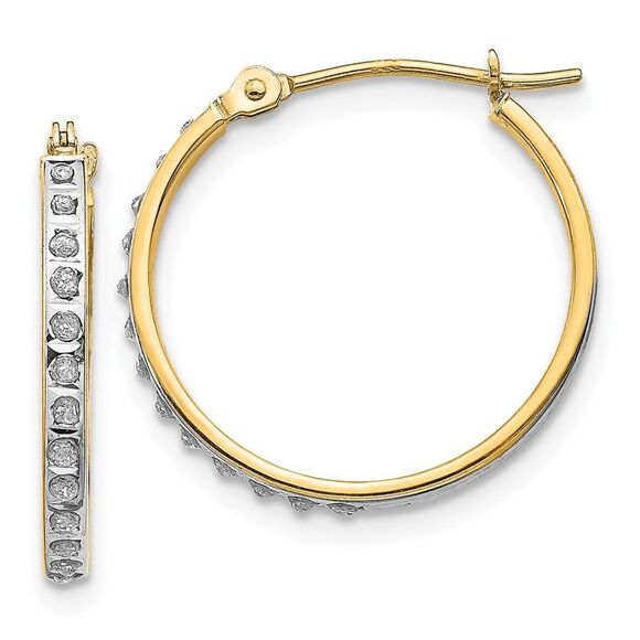 14k Yellow Gold Diamond Fascination Round Hinged Hoop Earrings